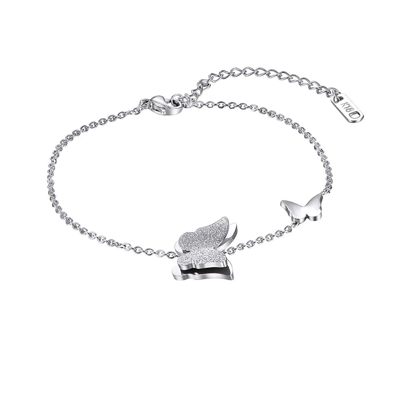 Stainless Steel Butterfly Link Chain Anklet Adjustable Bracelet