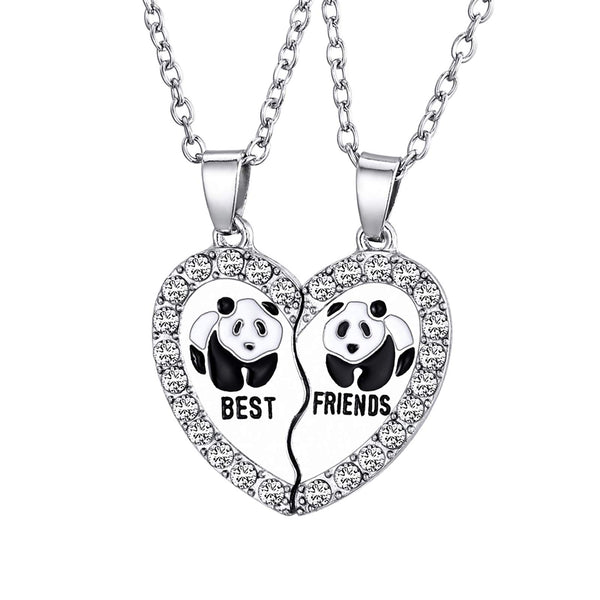 2pcs Best Friends Necklaces Rhinestone Panda Pendant BFF Necklace