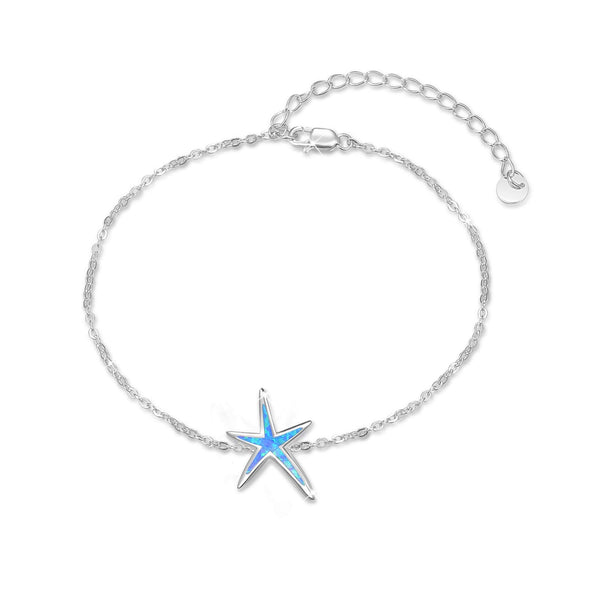 Sterling Silver with Blue Fire Opal Starfish Adjustable Bracelet Beach Jewelry Mother Day Gift
