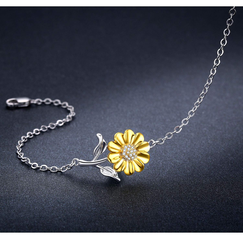 Sunflower Bracelet Silver Sunflower Jewelry Mother Day Gift Summer Jewelry Gift For Women