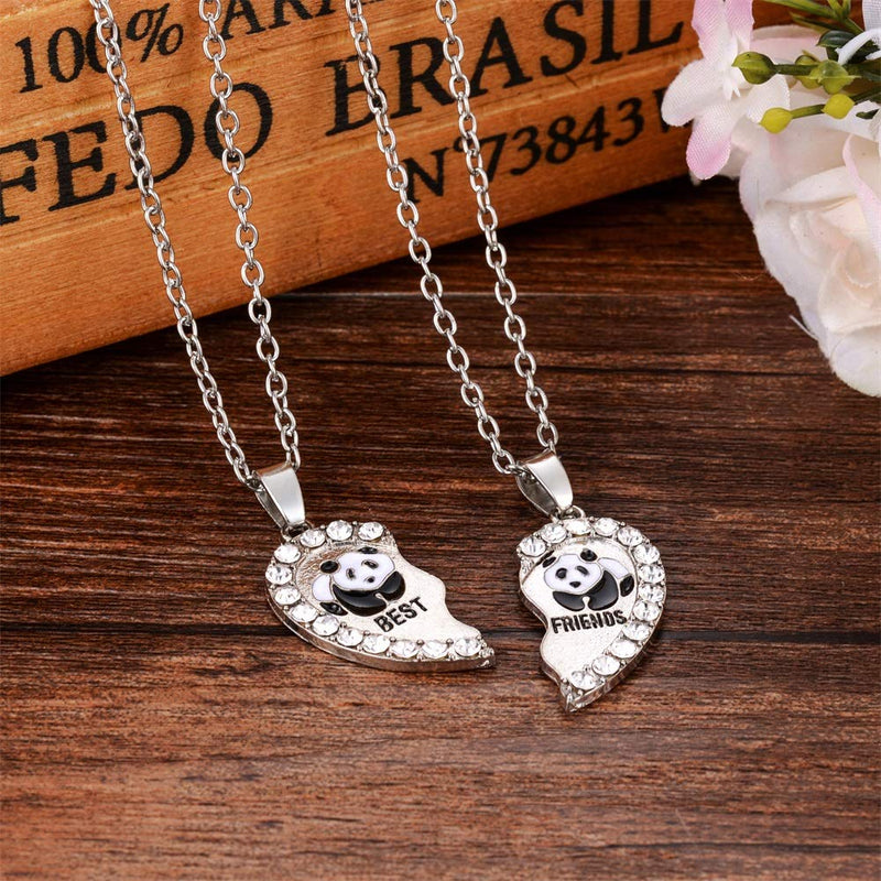 2pcs Best Friends Necklaces Rhinestone Panda Pendant BFF Necklace