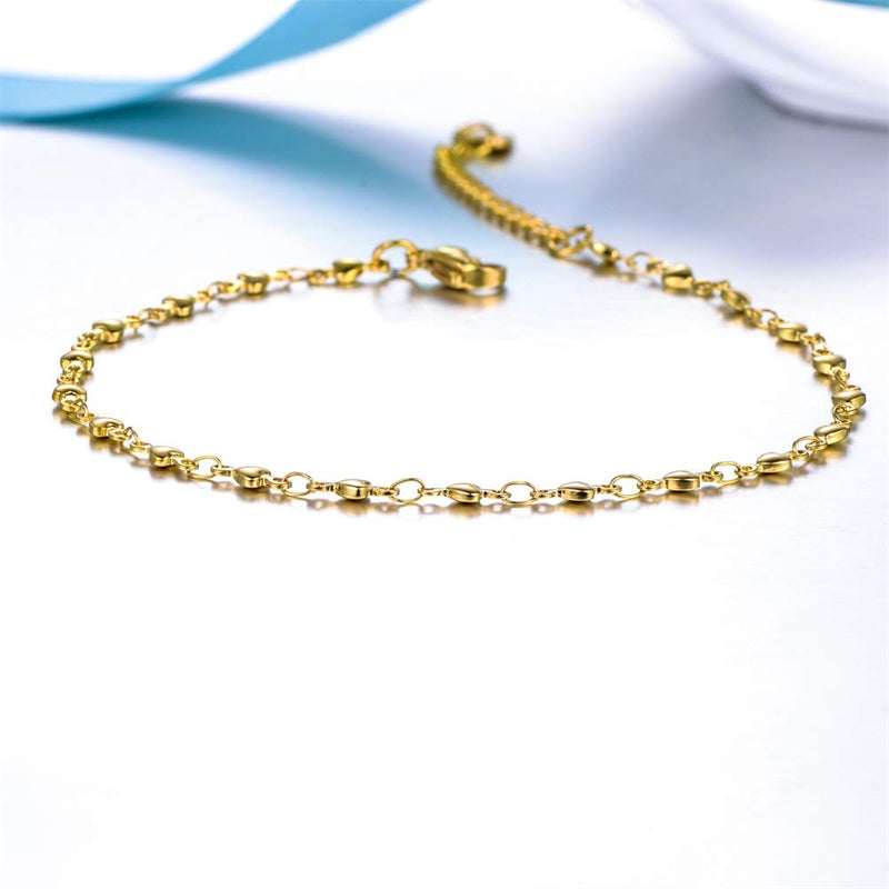 Heart Link Chain Anklet Stainless Steel Adjustable Bracelet Gold