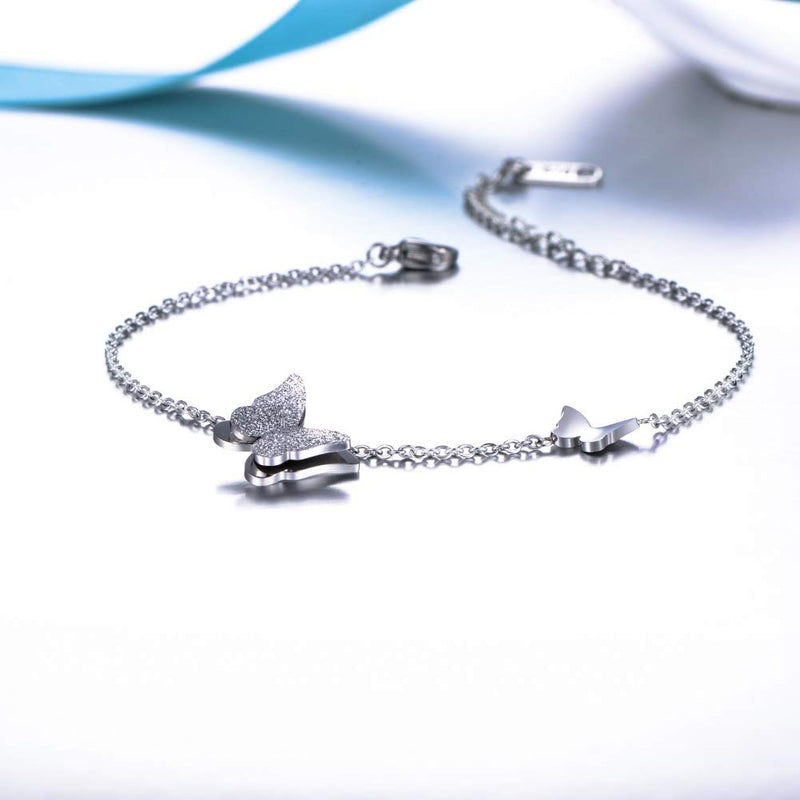 Stainless Steel Butterfly Link Chain Anklet Adjustable Bracelet